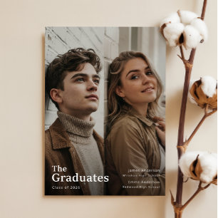 Modern två studenter foto dubbel gemensam examen tack kort