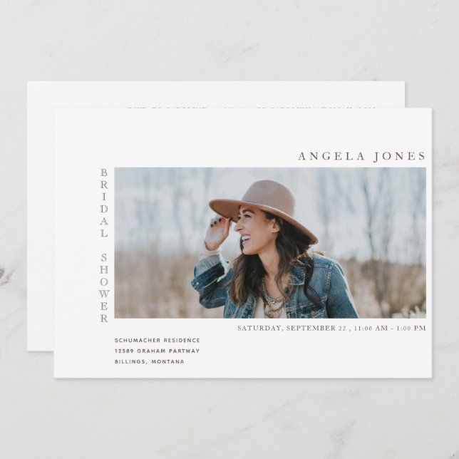 Modern tvåfoto-Möhippa vit inbjudan (Fram/baksida)