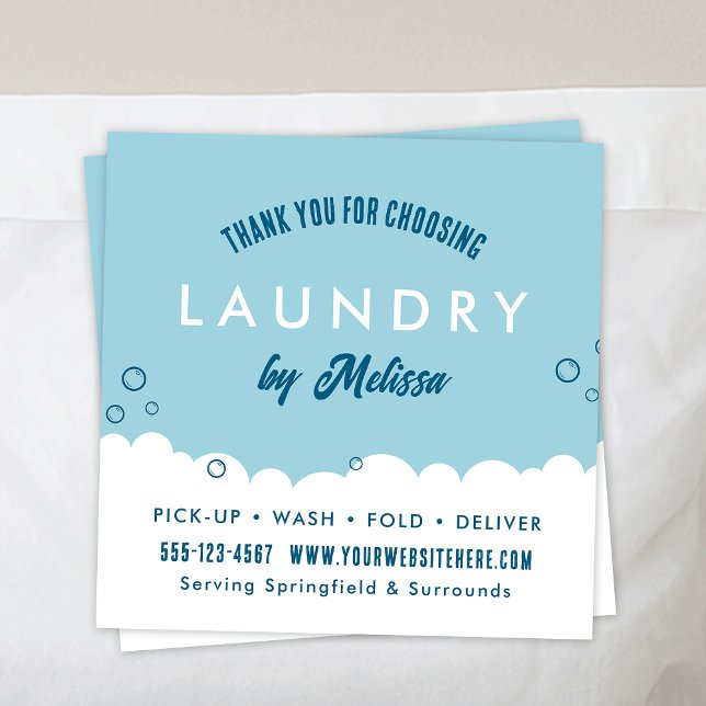Modern tvättservice Blå & Vit Tacksamhetskort Tilläggskort (Thank you cards with your custom business name or logo and contact details )