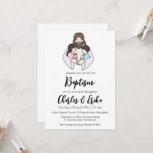 Modern tvillingbaptism-inbjudan inbjudningar