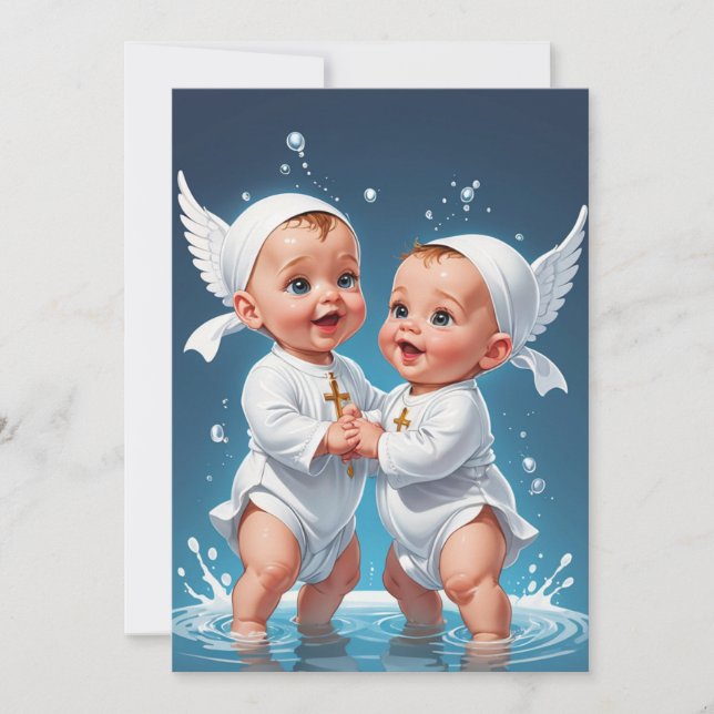 Modern tvillingbaptism-inbjudan inbjudningar (Framsida)