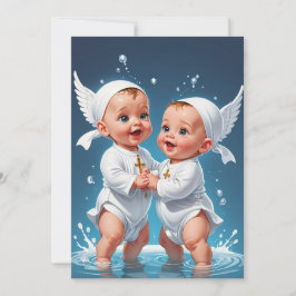 Modern tvillingbaptism-inbjudan inbjudningar