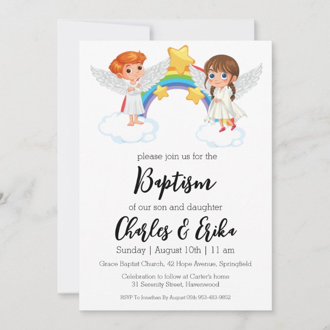 Modern tvillingbaptism-inbjudan inbjudningar (Framsida)