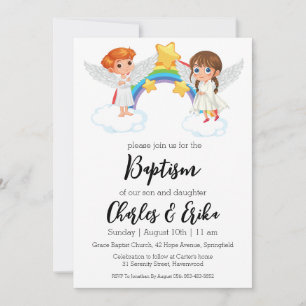 Modern tvillingbaptism-inbjudan inbjudningar