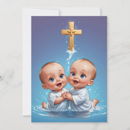Modern tvillingbaptism-inbjudan inbjudningar