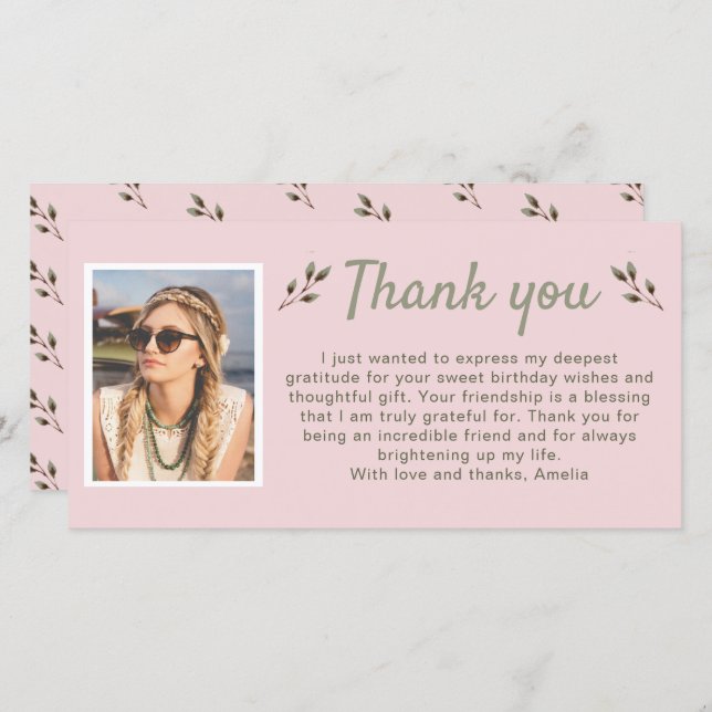 Modern Twigs Photo Birthday Tack Kort (Fram/baksida)