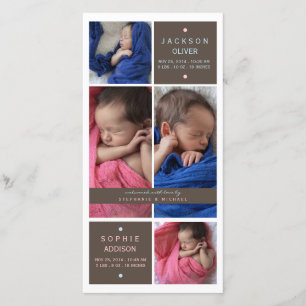 Modern Twillingar Photo Boy Girl Birth-meddelande Meddelande