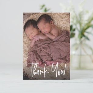 Modern Twin Baby Photo Tack för din födelse Kort
