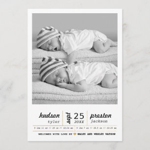 Modern Twin Birth Notice Meddelande