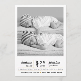 Modern Twin Birth Notice Meddelande