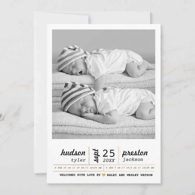 Modern Twin Birth Notice Meddelande (Framsida)