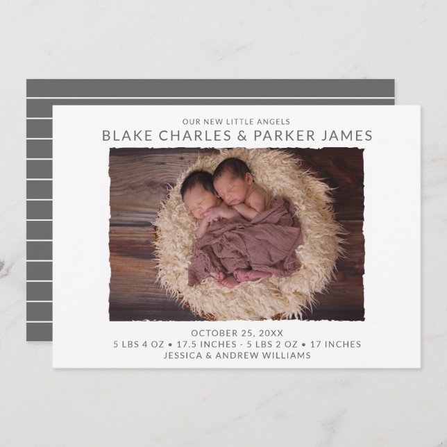 Modern Twin Photo Birth-varning Inbjudningar (Fram/baksida)