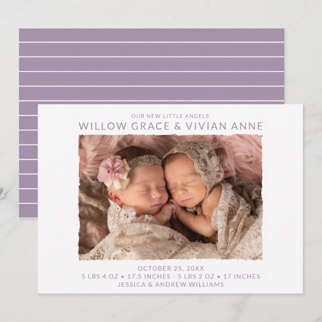 Modern Twin Photo Birth-varning Inbjudningar (Fram/baksida)