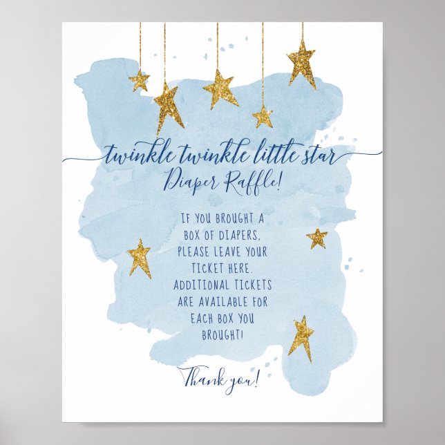 Modern Twinkle Little Star Blå Blöja Lotteri Skylt (Framsidan)
