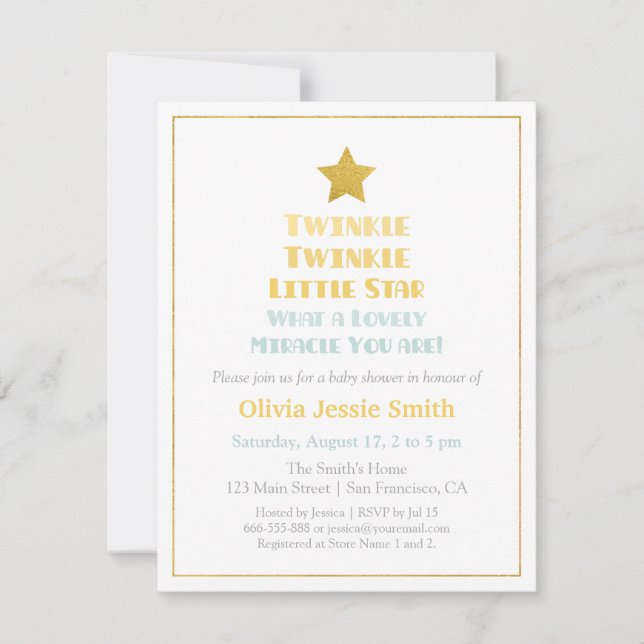 Modern Twinkle Twinkle Little Star Bebis Shower Inbjudningar (Framsida)