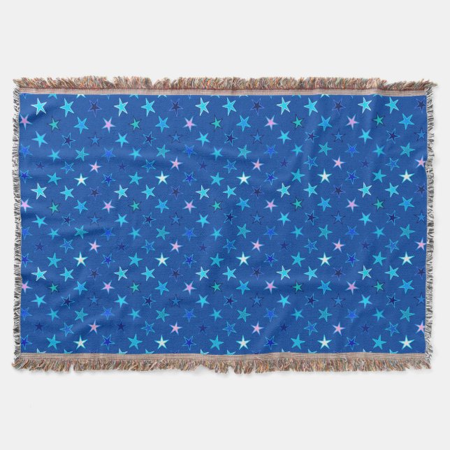 Modern twinkling Stars, Cobalt Blue och Turkos Filt (Framsidan)