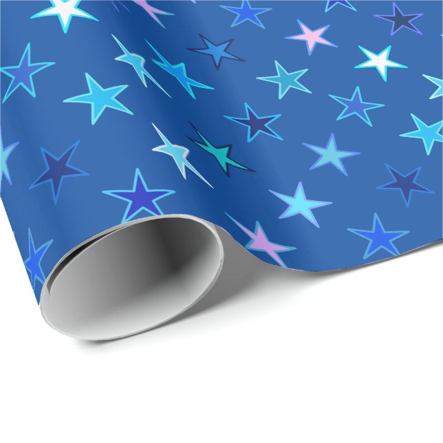Modern twinkling Stars, Cobalt Blue och Turkos Presentpapper (Rullad Hörn)