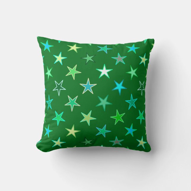 Modern twinkling Stars, Emerald and Lime Green Kudde (Framsida)