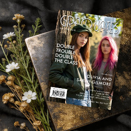 Modern Twins Graduation Magazine Cover TMF26 Inbjudningar