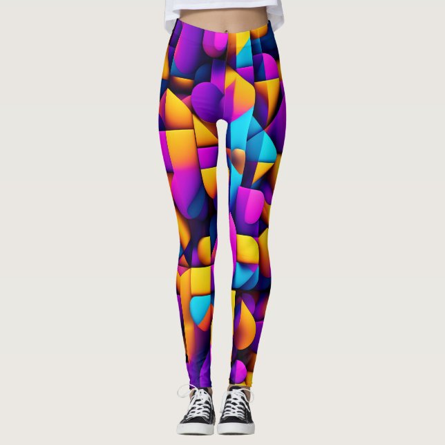Modern twitch 3D-Gult Violet Isometric Mönster Leggings (Framsida)