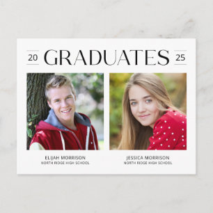 Modern Two Graduates Joint Graduation Photo Vykort