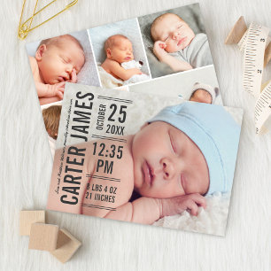 Modern Typ Baby Pojke Foto Kol Text Födelse Meddelande