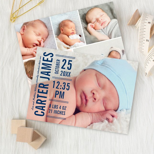 Modern Typ Baby Pojke Foto Marin Text Födelse Meddelande (Skapare uppladdad)