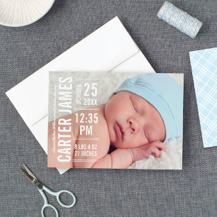 Modern Typ Baby Pojke Foto Vit Text Födelse Meddelande