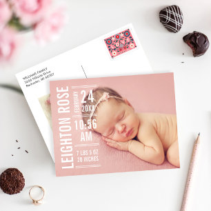 Modern Typ Babyflicka Foto Vit Text Födelse Meddelande Vykort