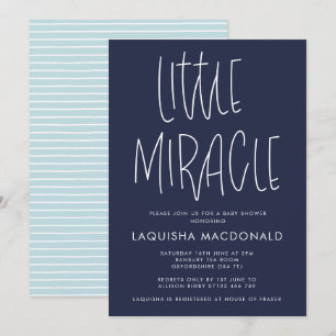 Modern typ Little Miracle Blue Baby Shower Inbjudningar