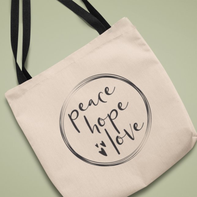 Modern Type Peace HOPE KÄRLEK-julafton Helgdag Tygkasse (Trendy, minimalist peace, hope, love typography black white tote bag.)