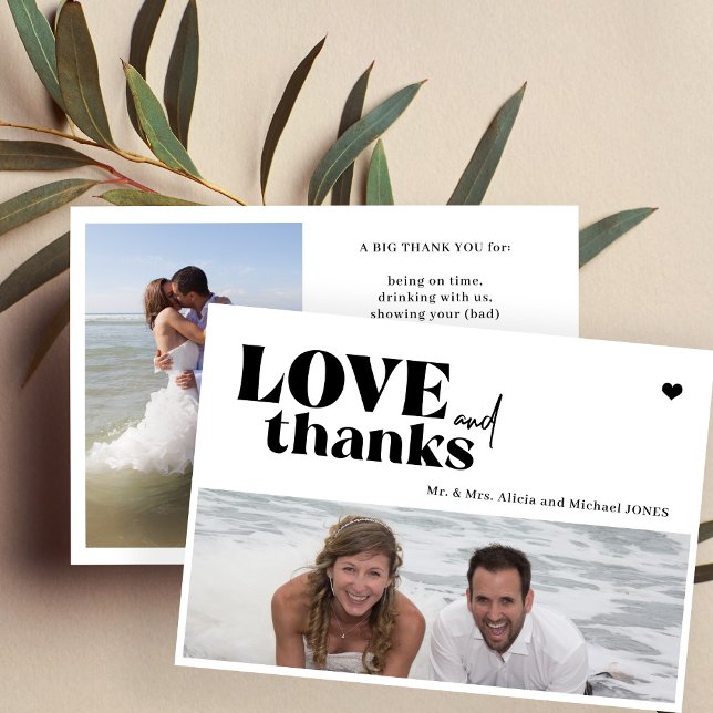 Modern typografi 2 foton bröllop tack inbjudningar (Skapare uppladdad)