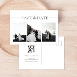 Modern typografi 3 Photo Bröllop spara datum Meddelande Vykort<br><div class="desc">Det här vykortet för elegant och snyggt är perfekten för att tillkännage ditt kommande bröllop för vänner och familj. Den eleganta och moderna typografin tillför en aning sofistikering, medan dina utvalda foton är som en personlig beröring. Baksidan av vykortet är ett redo till använda-mall som ger dig gott om utrymme...</div>