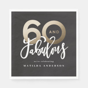 Modern typografi 60-årsdag svart och guld pappersservett