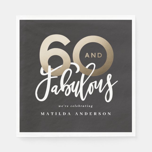 Modern typografi 60-årsdag svart och guld pappersservett (Framsidan)