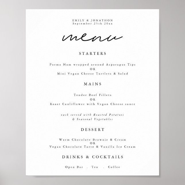 Modern typografi Alla färger Skriftlig bröllopsmen Poster (Framsidan)