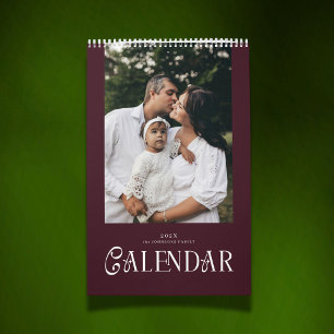 Modern typografi anpassad familjefoto Burgunderröd Kalender