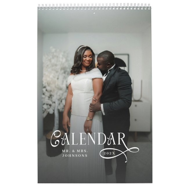 Modern typografi Anpassad Nygifta Bröllopsfoto Kalender (Omslag)