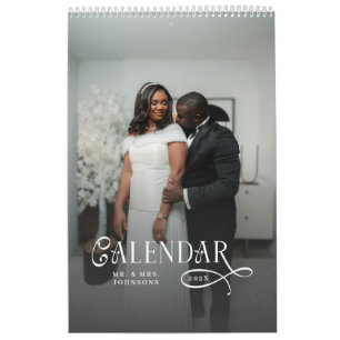 Modern typografi Anpassad Nygifta Bröllopsfoto Kalender