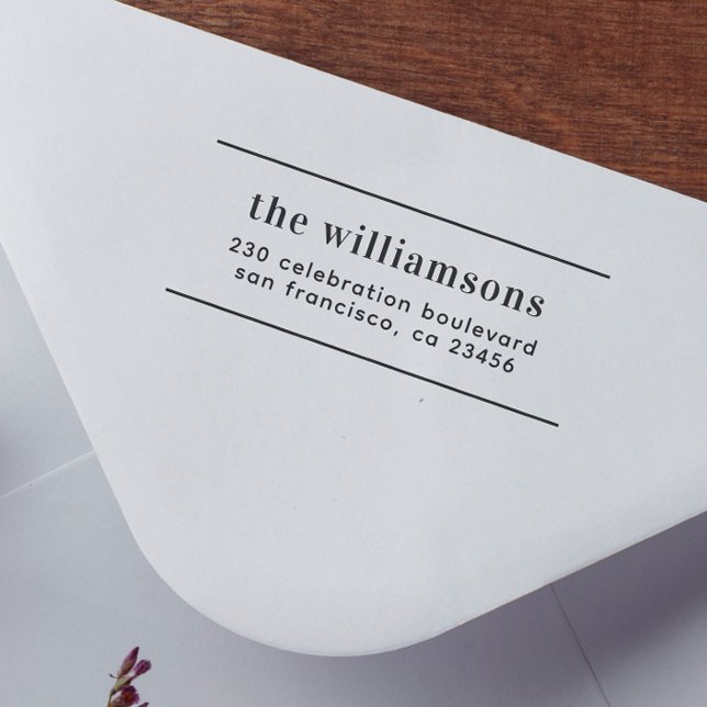 Modern typografi | Anpassat namn & returadress Självfärgande Stämpel (Rubber Stamp Mock-up)