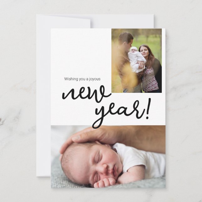 Modern typografi Anpassningsbar Foto Baby Birth Julkort (Framsida)