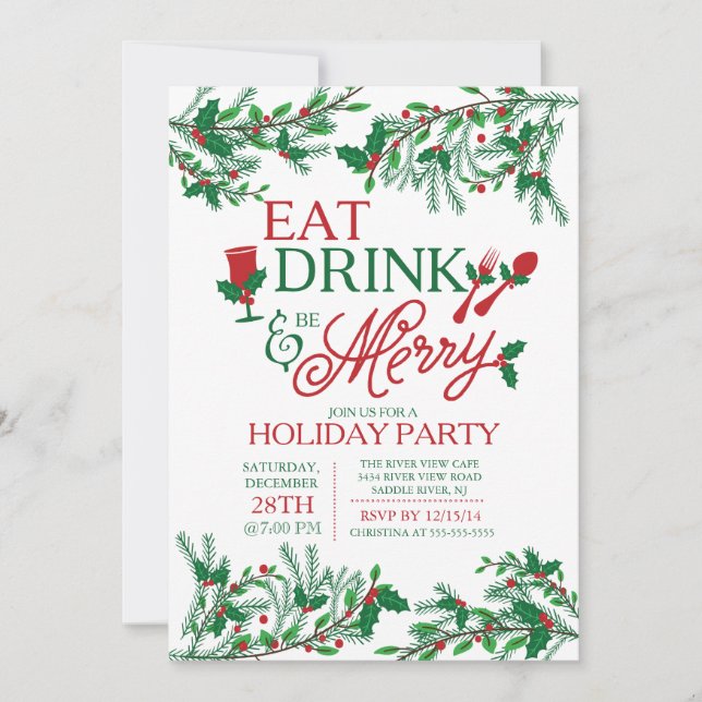 Modern typografi - ät dryck och vara Merry Party Inbjudningar (Framsida)