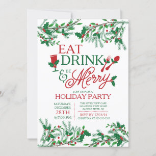 Modern typografi - ät dryck och vara Merry Party Inbjudningar