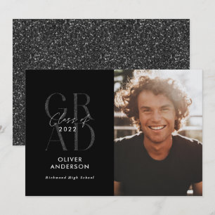 Modern typografi av studenten svart glitter i inbjudningar