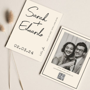 Modern typografi B&W-handskriftsfoto Qr-kod Spara Datumet