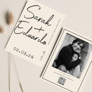 Modern typografi B&W-handskriftsfoto Qr-kod Spara Datumet