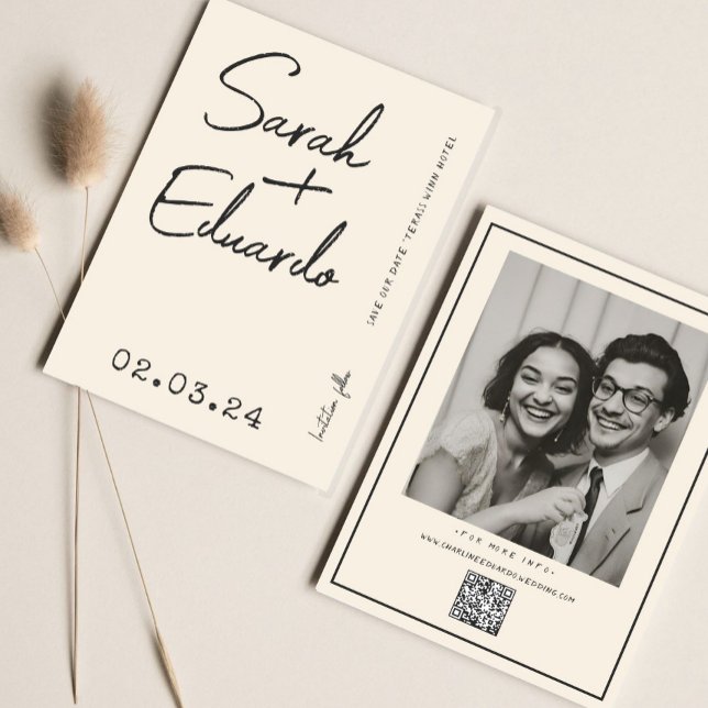 Modern typografi B&W-handskriftsfoto Qr-kod Spara Datumet (Skapare uppladdad)