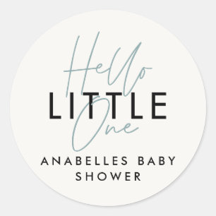 Modern typografi babydusch hej liten en runt klistermärke
