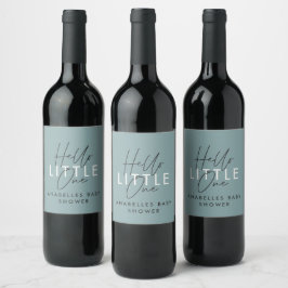 Modern typografi babydusch hej liten en vinflaska etikett