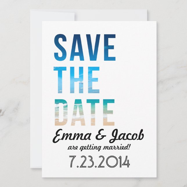 Modern typografi Beach Wedding Save The Date Inbjudningar (Framsida)